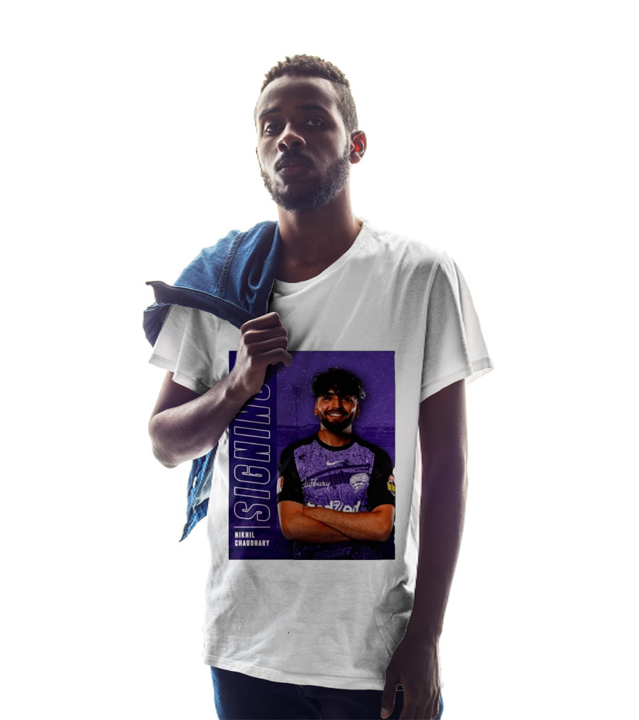 Nikhil Chaudhary Signing Hobart Hurricanes Cadbury BBL T-Shirt