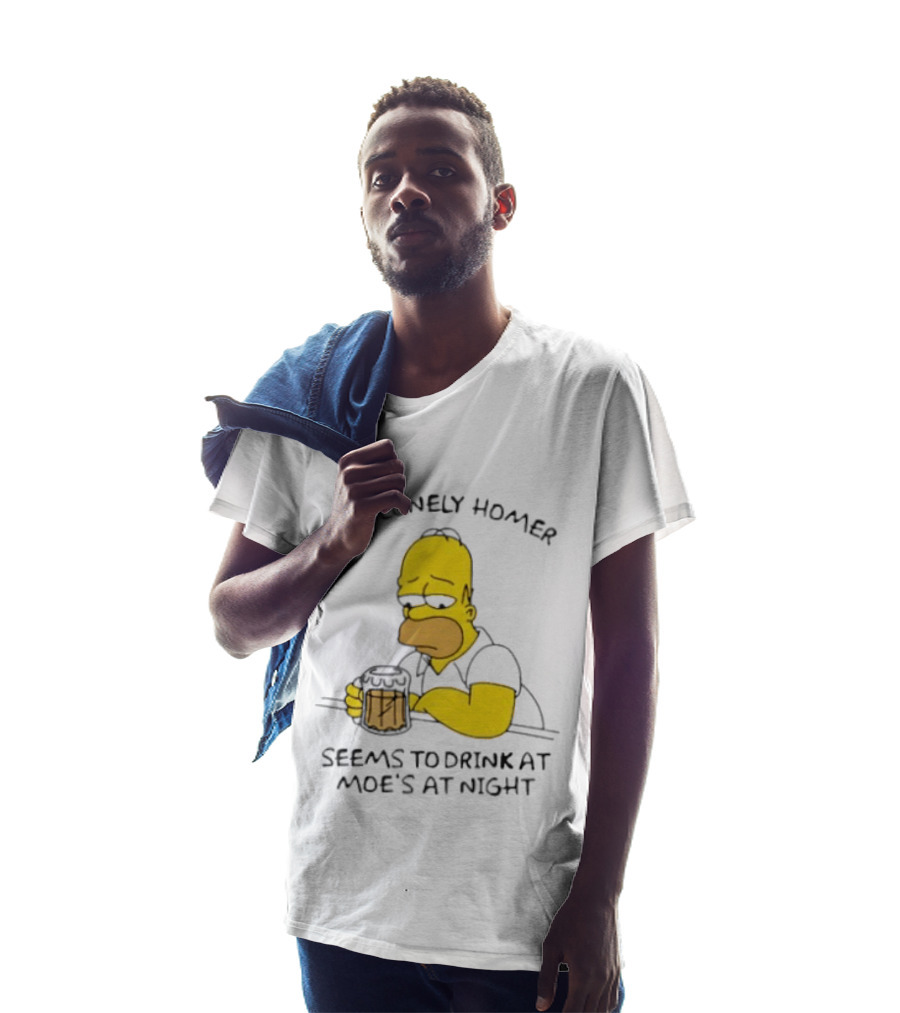 The Lonely Homer Drinking At Moe's Tavern Mood Nighttime Scene T-Shirt