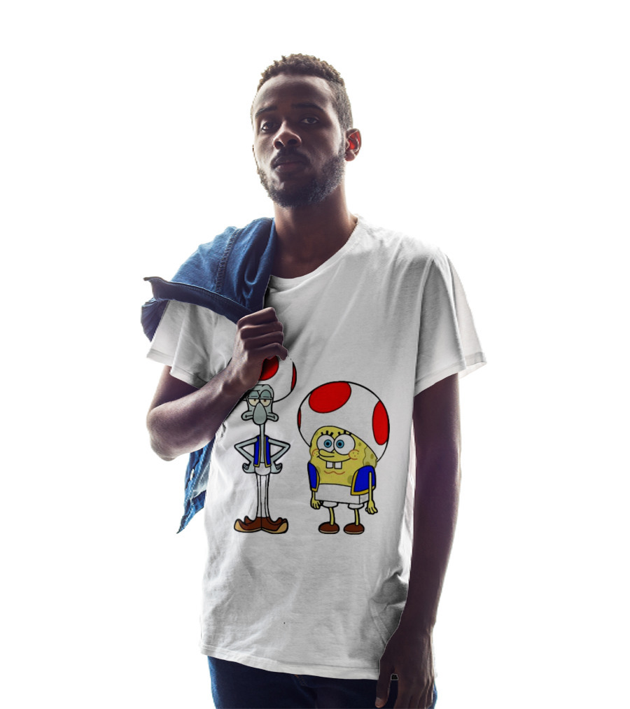 Toad Squidward Spongebob Crossover Super Mario Game Characters T-Shirt