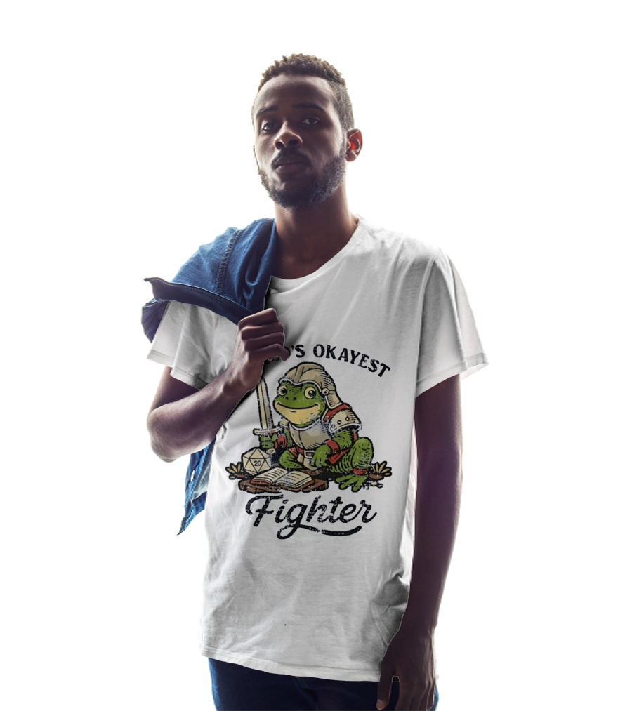 World's Okayest Fighter Frog In Armor With D20 Dice And Sword T-Shirt