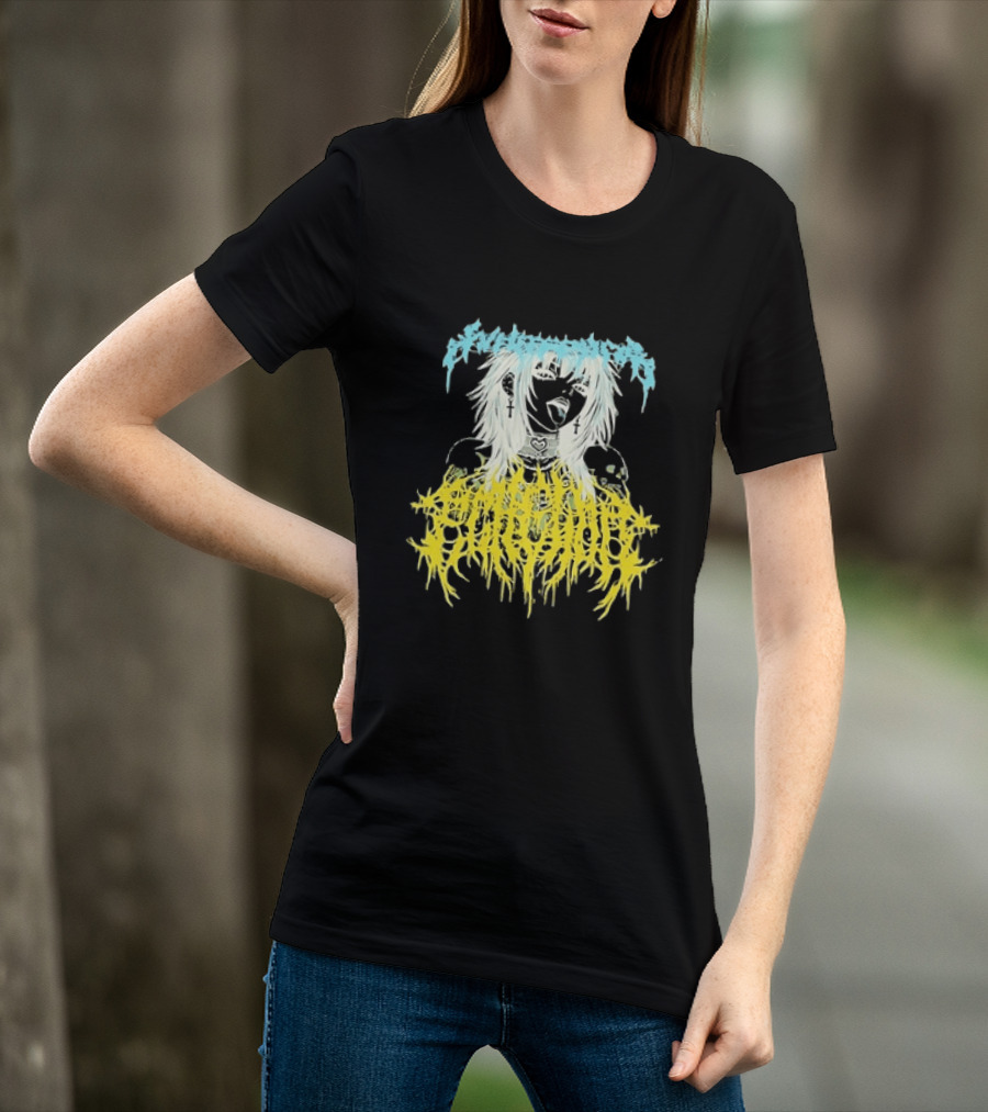 Anime Girl Emo Goth Aesthetic Crybaby Hardcore Chained Heart Cross Earrings T-Shirt