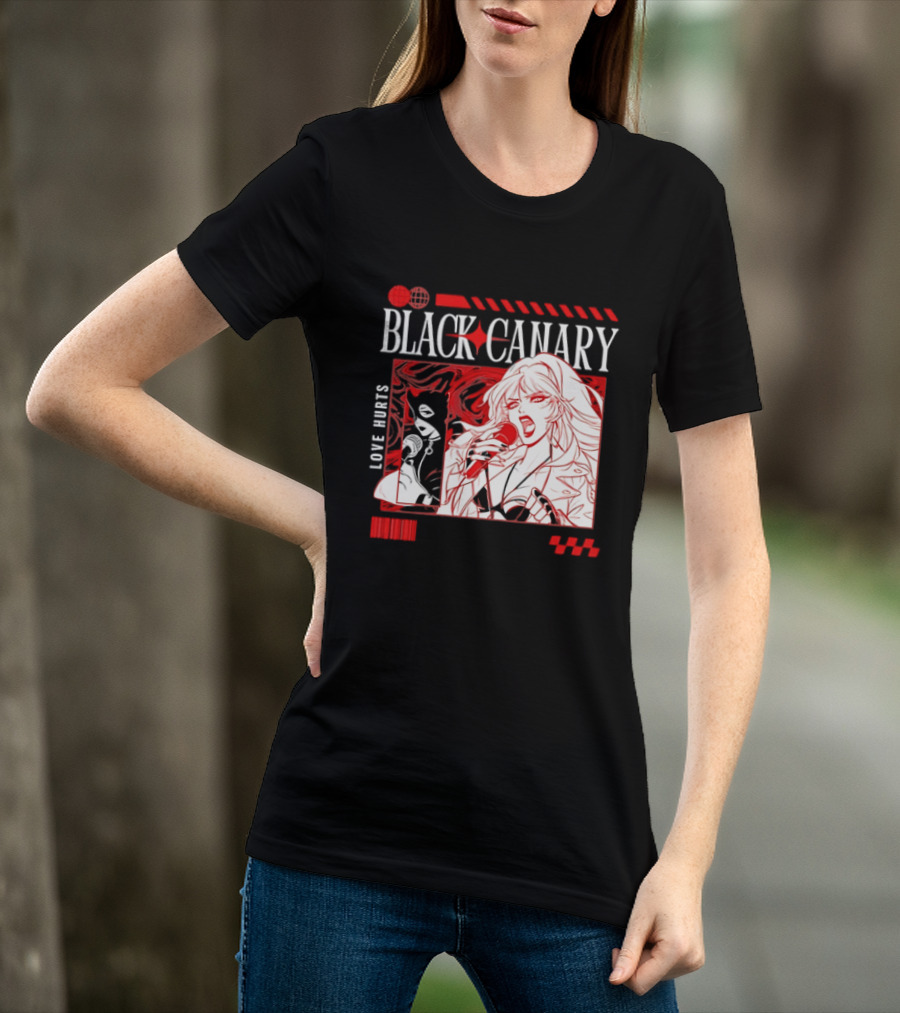 Black Canary Love Hurts DC Comics Superhero Microphone Music Scene T-Shirt