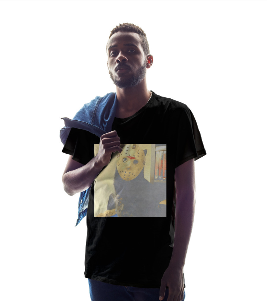Black Cat In Horror Movie Jason Voorhees Mask T-Shirt