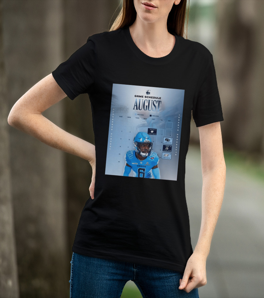 Toronto Argonauts August Game Schedule 2023 CFL Football Player Calendar T-Shirt
