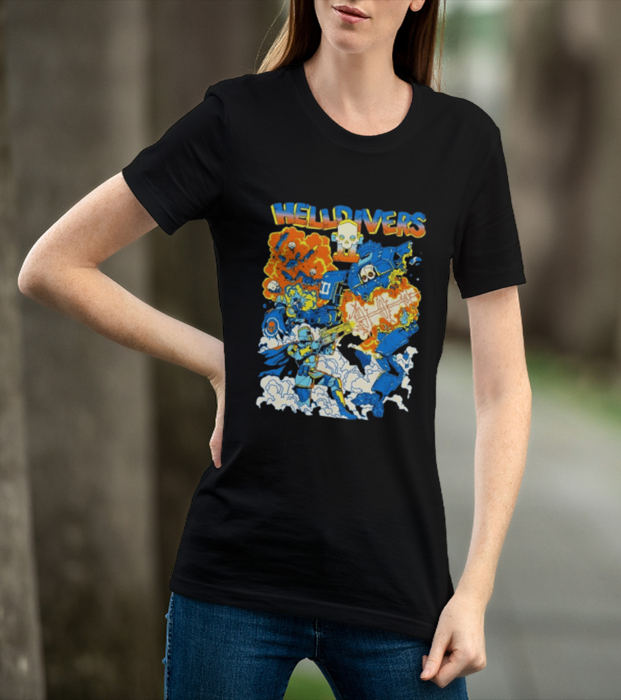 Helldivers Super Earth Soldier Combat Action Explosive Battle Scene T-Shirt