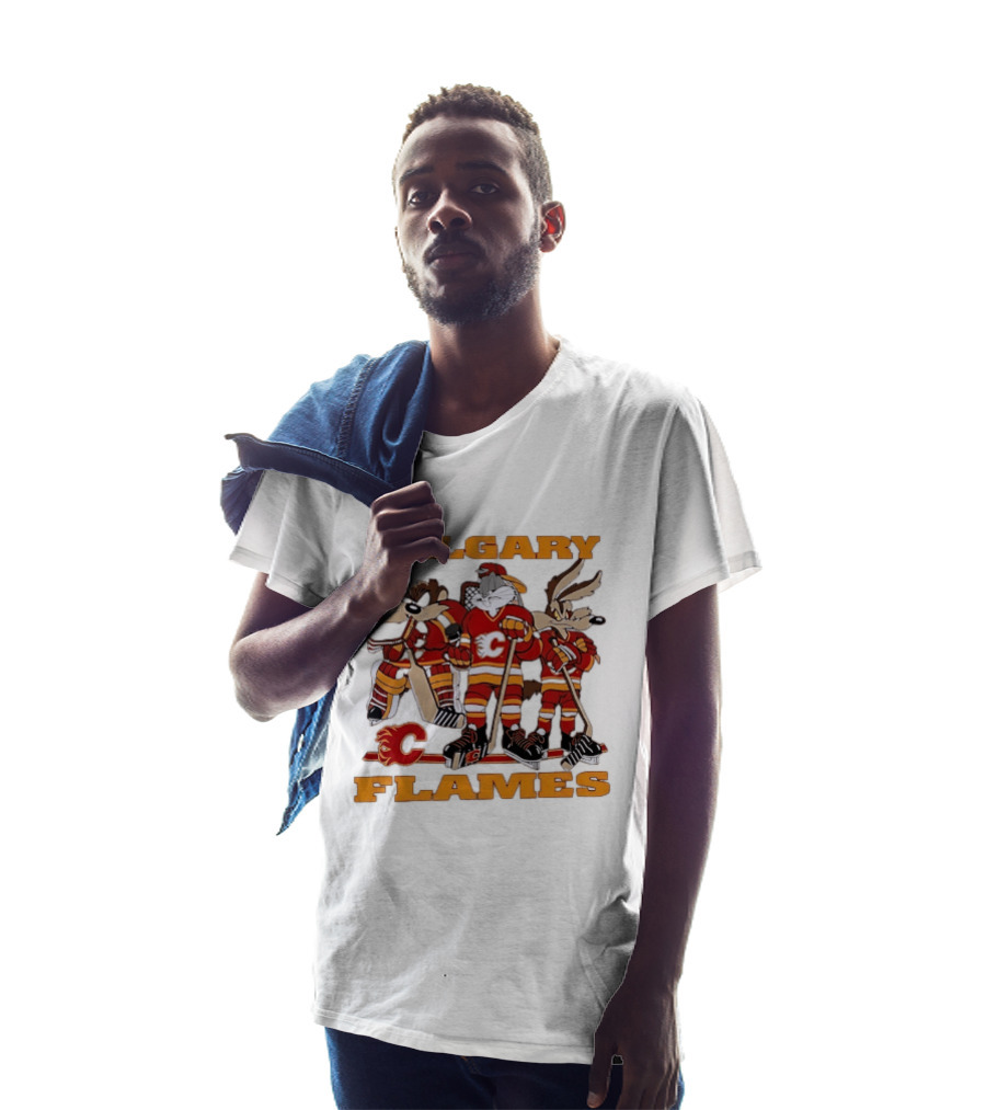 Calgary Flames Looney Tunes Bugs Bunny Hockey Team Characters T-Shirt