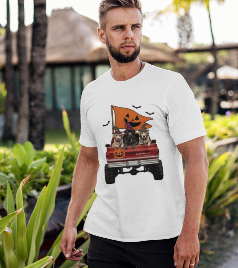 Chevrolet Halloween Dogs In Truck With Pumpkin And Bats T-Shirt