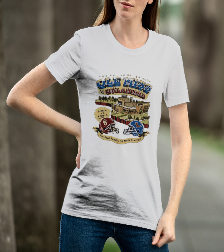 Ole Miss Vs Oklahoma Sooners Rebels Gaylord Family OK Mem Stadium T-Shirt