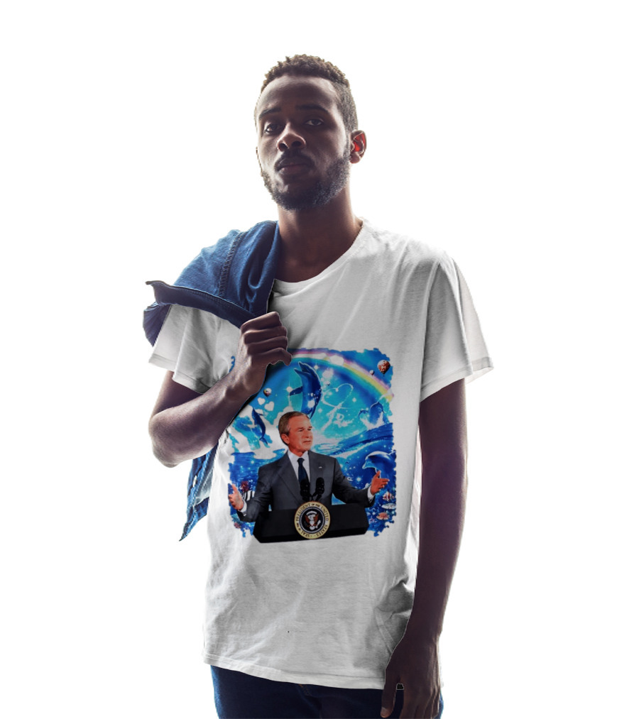 George W Bush Dolphins Coexist Peacefully With Rainbow And Ocean Scene T-Shirt
