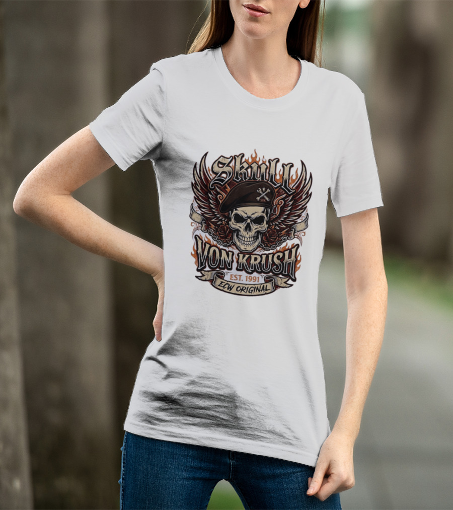 Skull Von Krush SVK Est 1991 ECW Original Flame Wings Roses T-Shirt