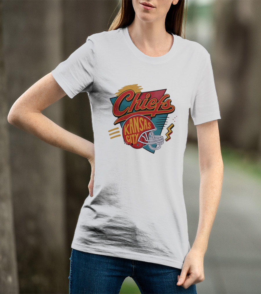 Kansas City Chiefs Helmet Retro Style Football T-Shirt