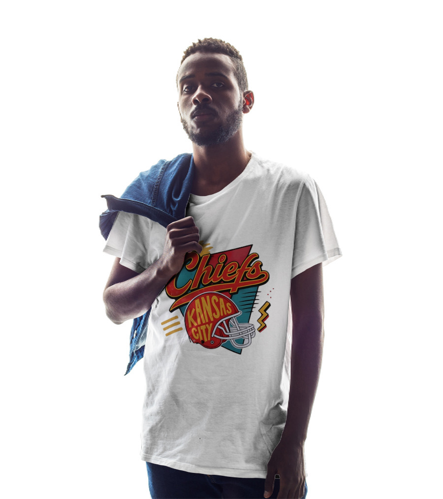 Kansas City Chiefs Helmet Retro Style Football T-Shirt
