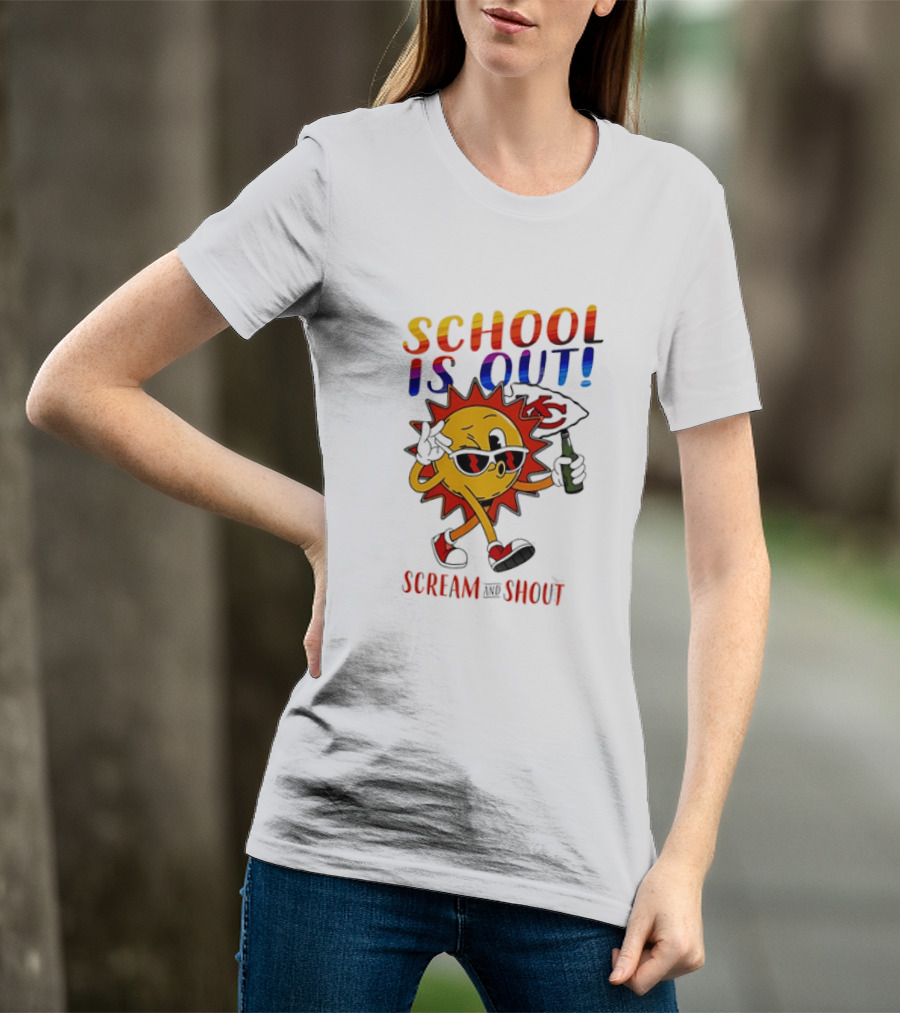 Kansas City Chiefs Sun Character School Is Out Scream And Shout T-Shirt
