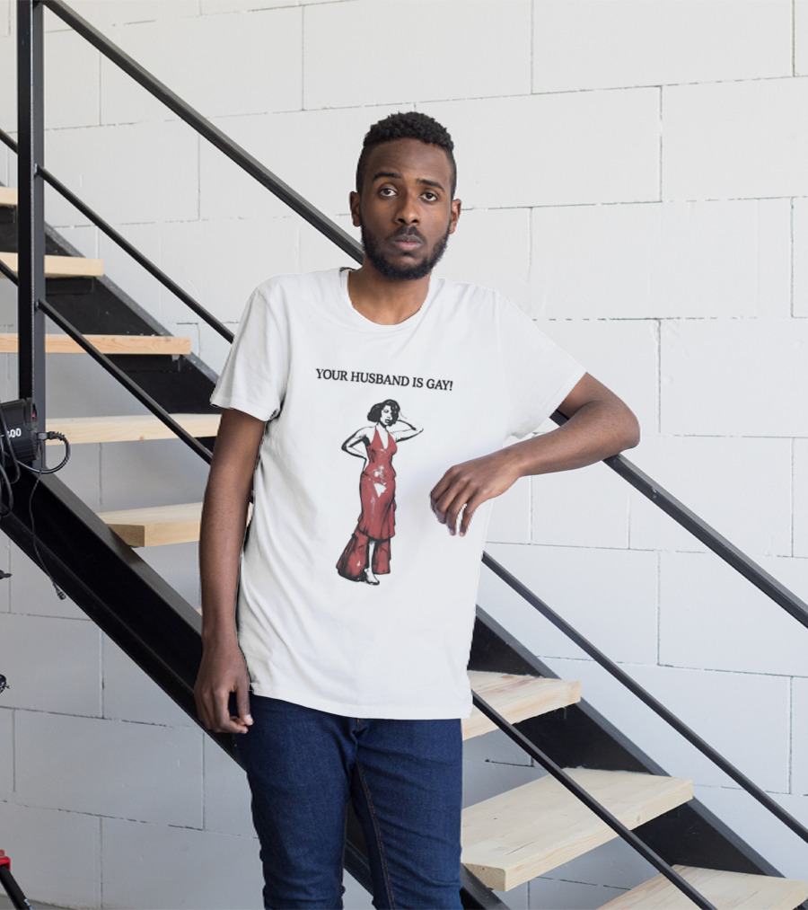 Your Husband Is Gay Woman In Red Dress T-Shirt