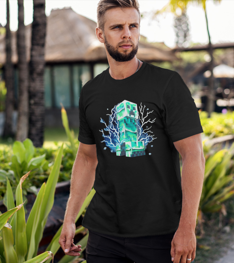 Charged Creeper Lightning Pixelated Monster Gaming Adventure T-Shirt