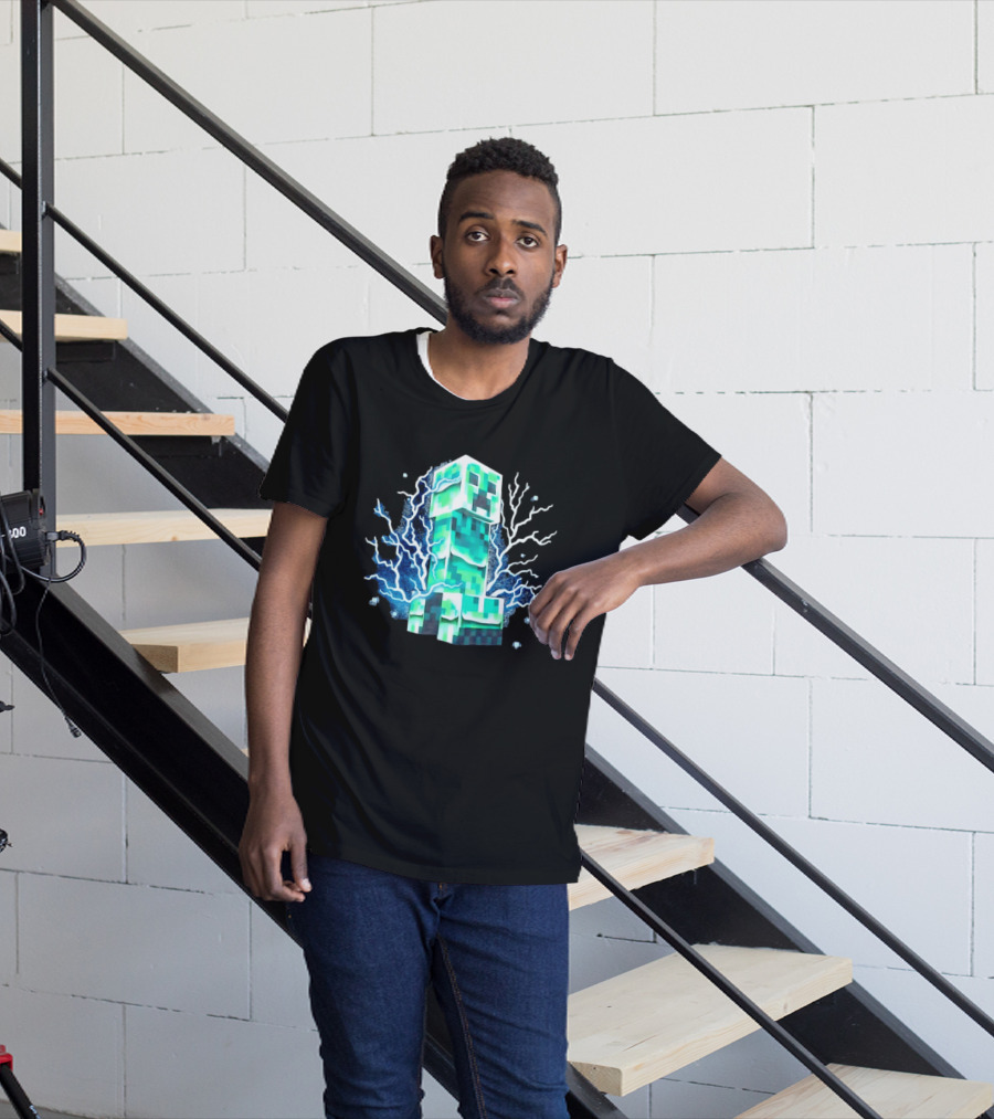 Charged Creeper Lightning Pixelated Monster Gaming Adventure T-Shirt