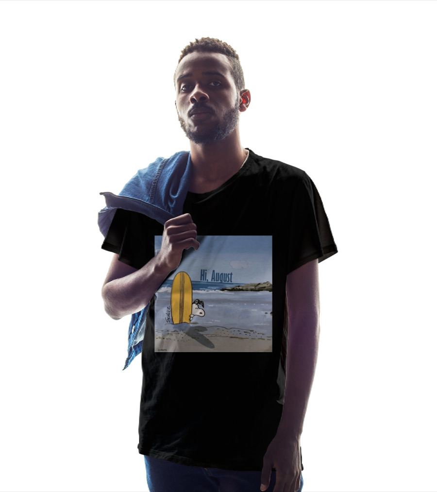 Snoopy Hi August Surfboard Beach Scene By Schulz T-Shirt