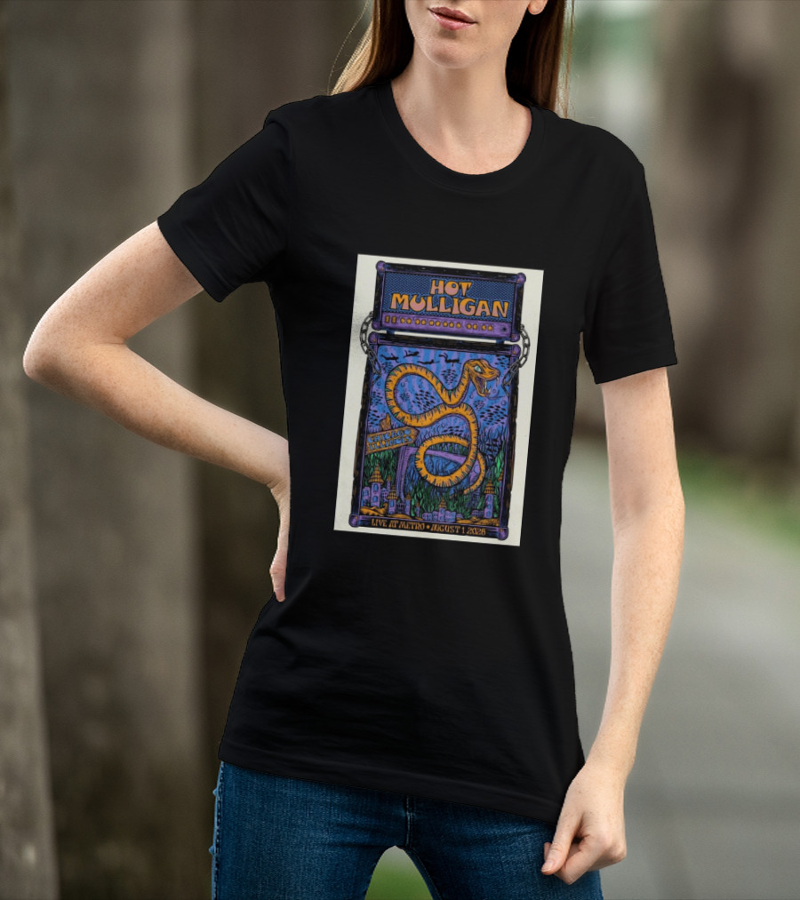 Hot Mulligan Live At Metro Chicago Illinois August 1 2026 With Snake And Cityscape T-Shirt