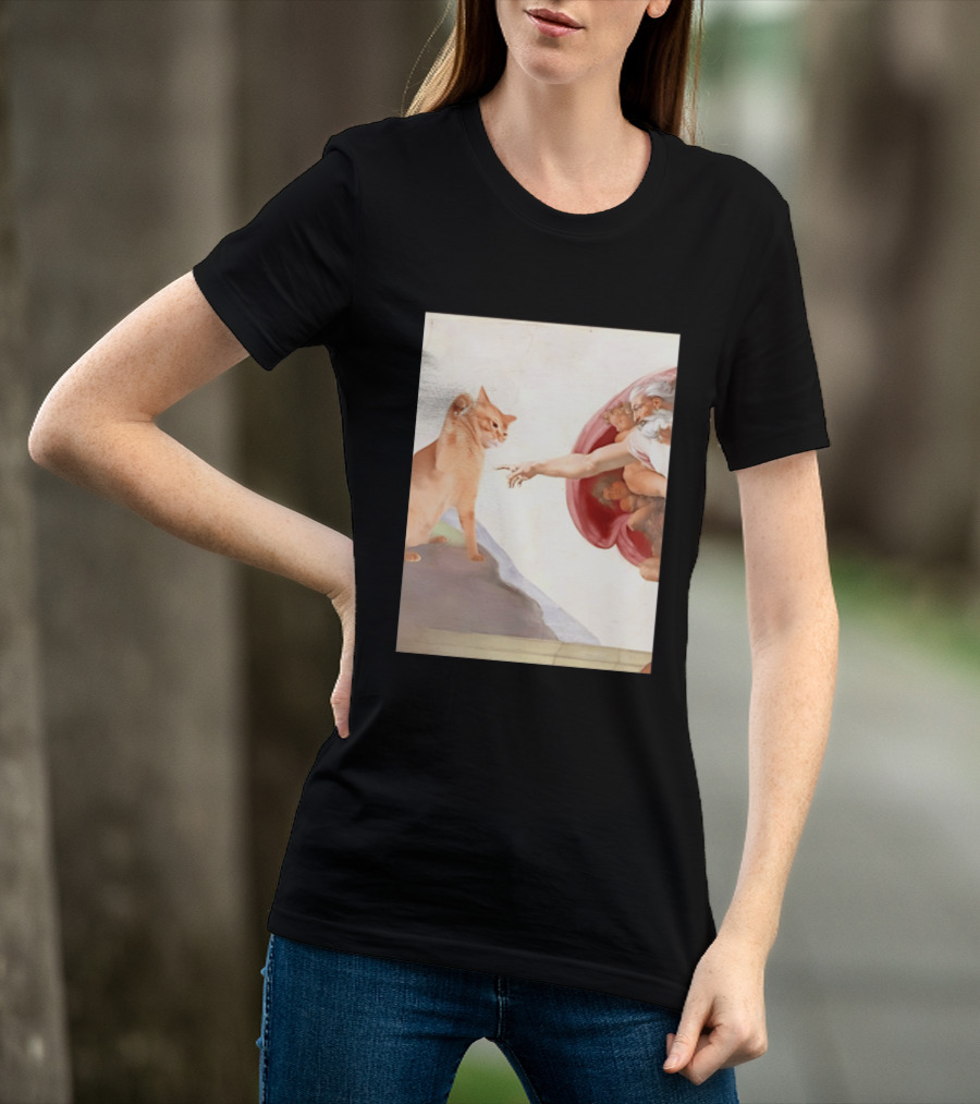 The Creation Of Adam With A Cat By Michelangelo T-Shirt