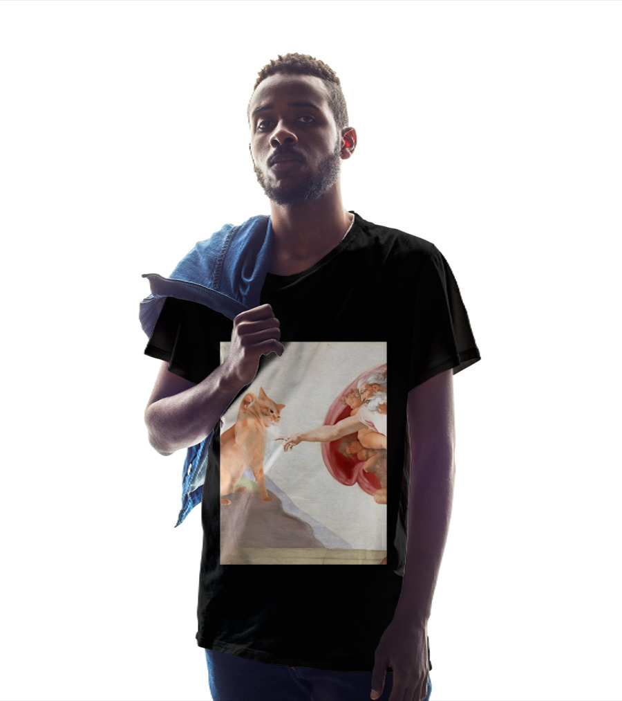 The Creation Of Adam With A Cat By Michelangelo T-Shirt