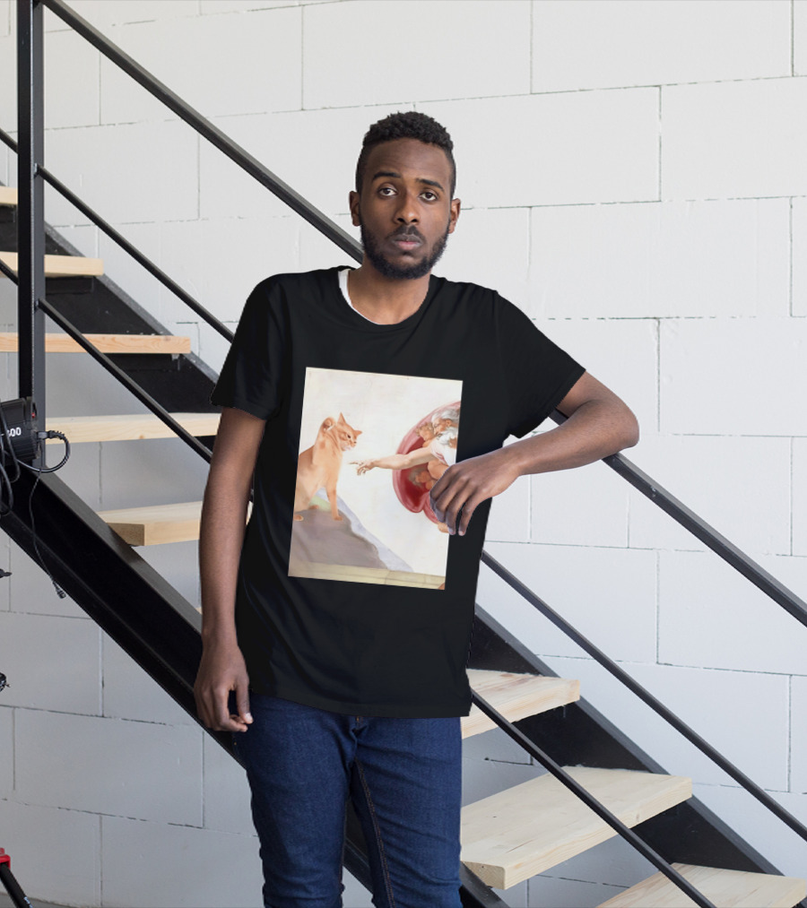 The Creation Of Adam With A Cat By Michelangelo T-Shirt