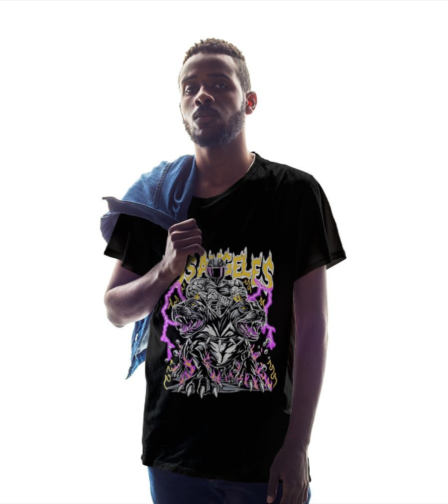 Los Angeles Rider With Two Headed Pitbull And Flames T-Shirt