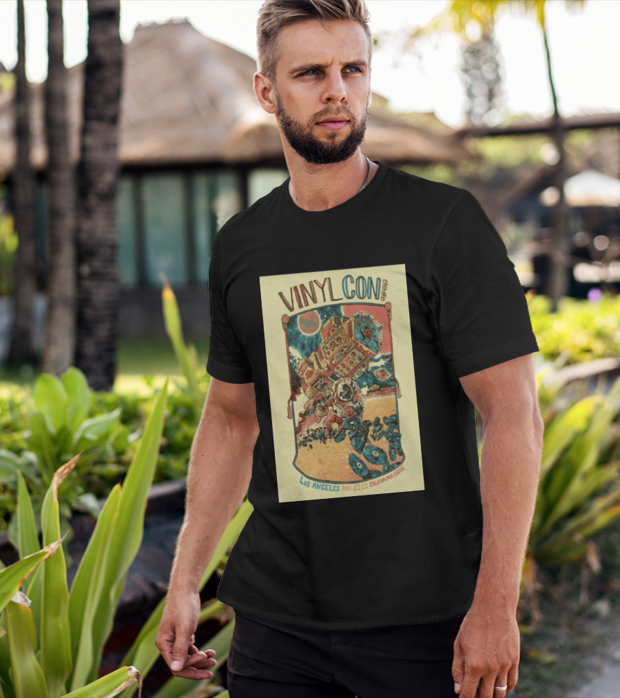 VinylCon Los Angeles August 22 23 2026 California Festival Space Astronaut Turntable T-Shirt