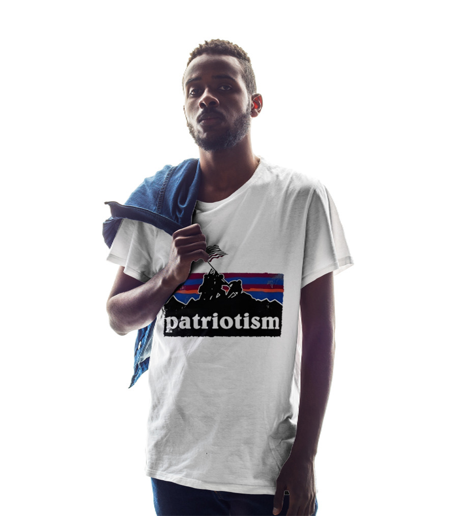 Patriotism Distressed Iwo Jima Flag Raising Retro Stripes T-Shirt