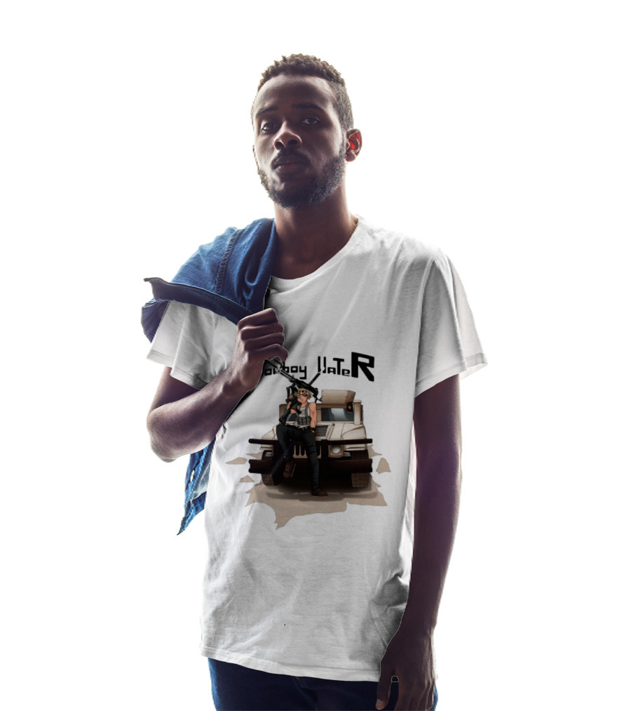 Tomboy Hater Anime Character With Gun And Armored Vehicle T-Shirt