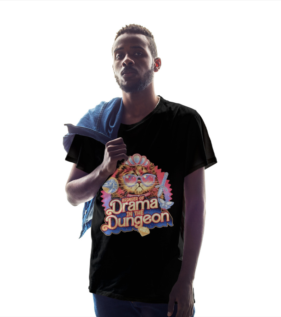 Bringer Of Drama In The Dungeon Cat With Raptor Dagger Butterfly Diamond T-Shirt