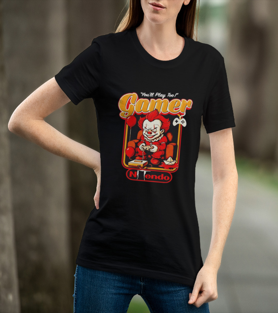 You'll Play Too Pennywise Gamer Nintendo Controller Balloons T-Shirt