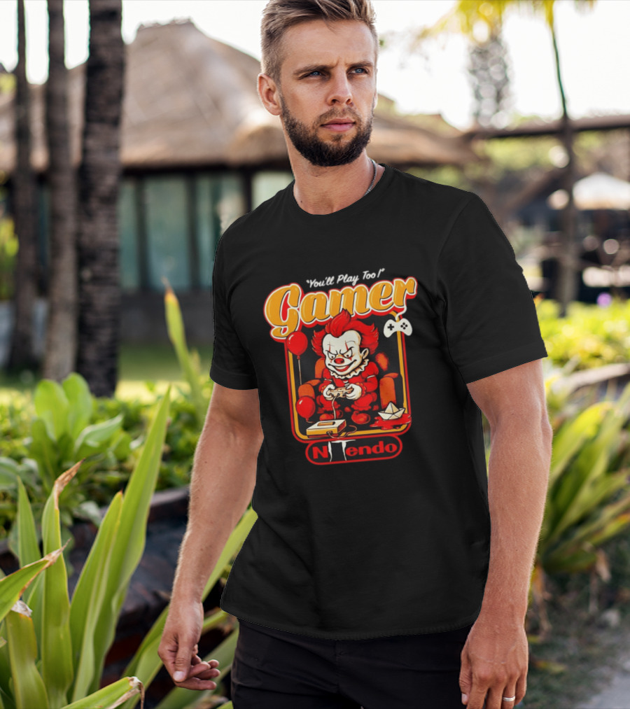 You'll Play Too Pennywise Gamer Nintendo Controller Balloons T-Shirt