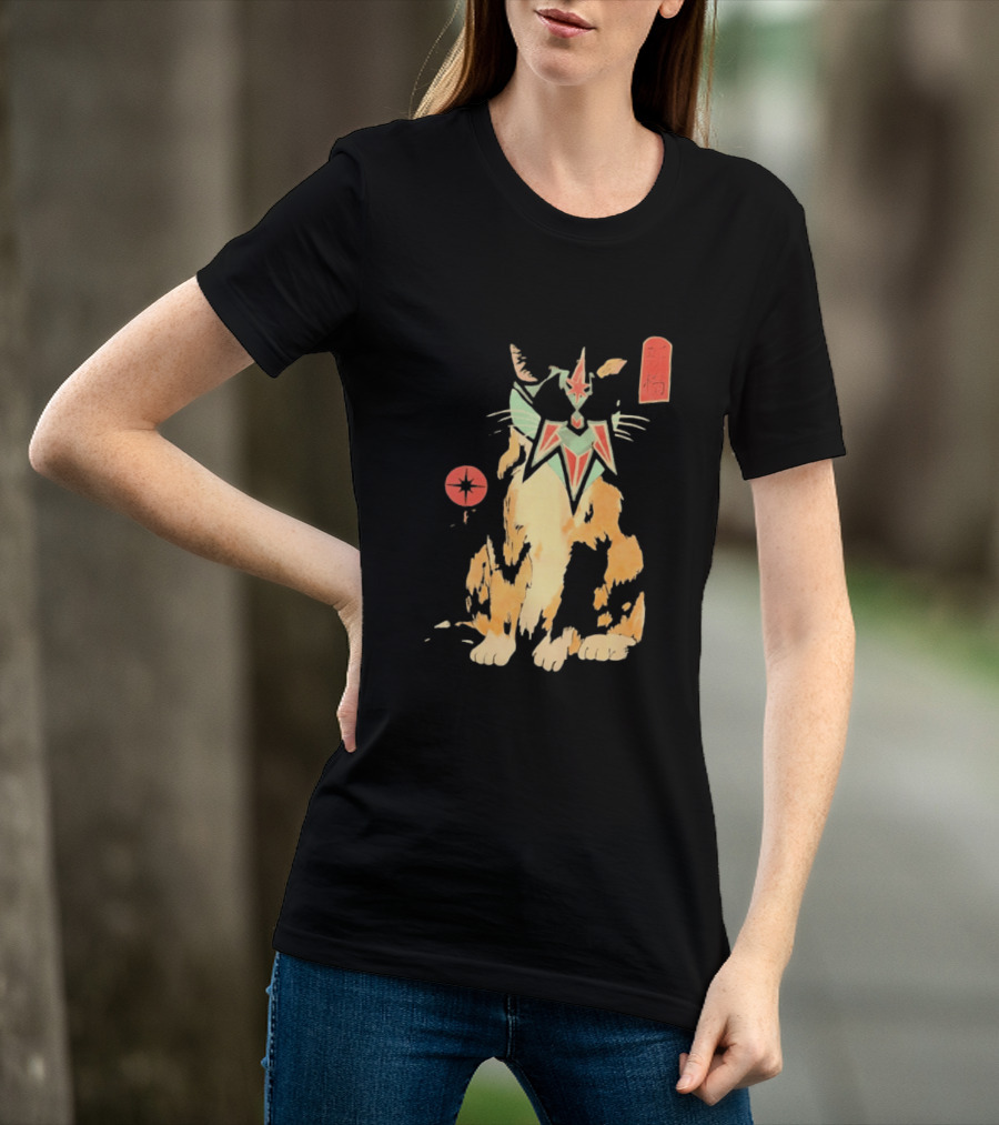 Shimbashi Masked Calico Cat Eastern Symbol And Star T-Shirt