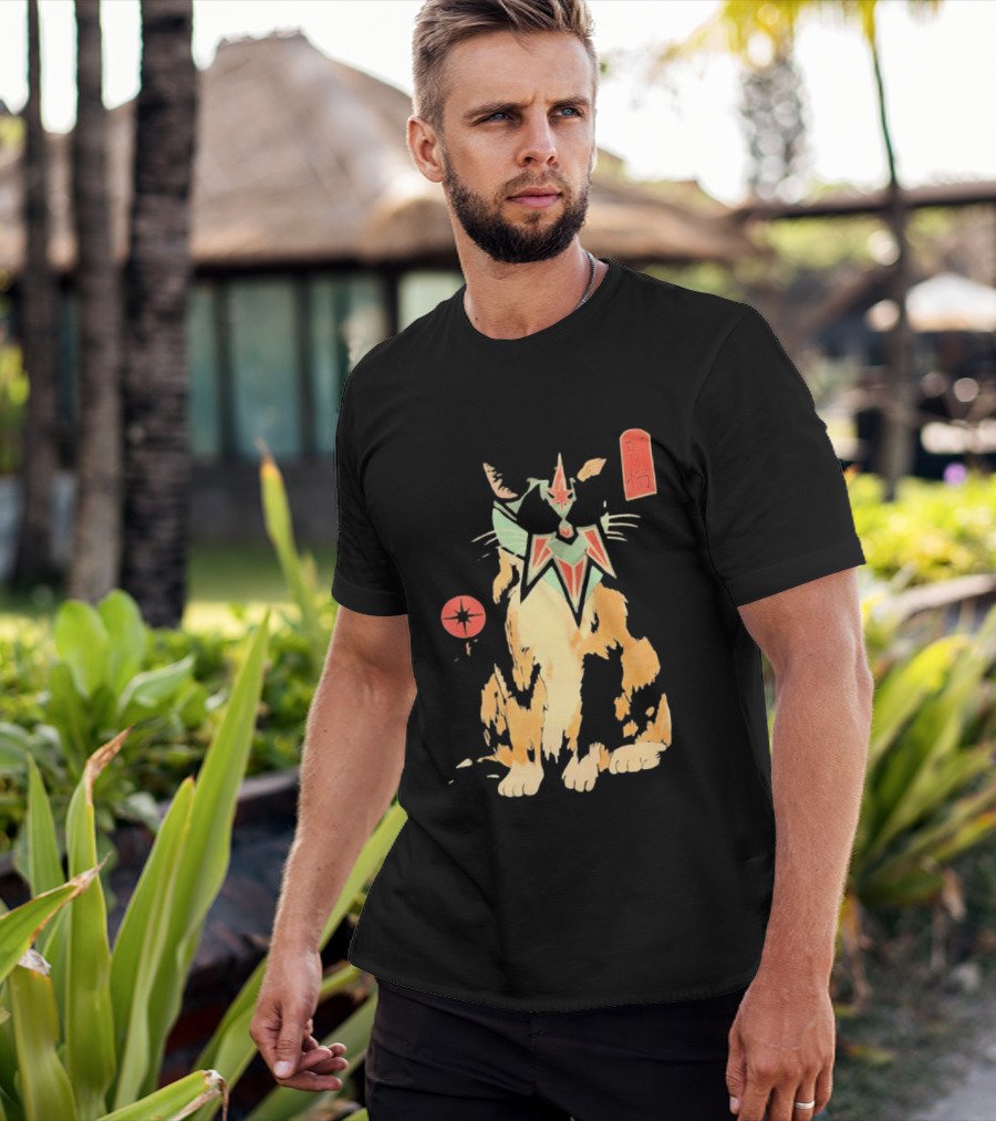 Shimbashi Masked Calico Cat Eastern Symbol And Star T-Shirt