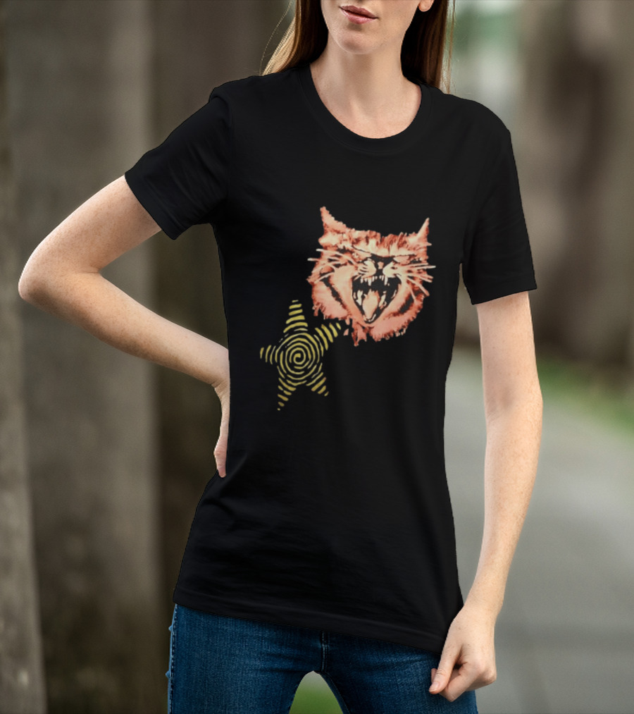 Snarling Cat Spiral Star Alternative Subculture Aesthetic T-Shirt