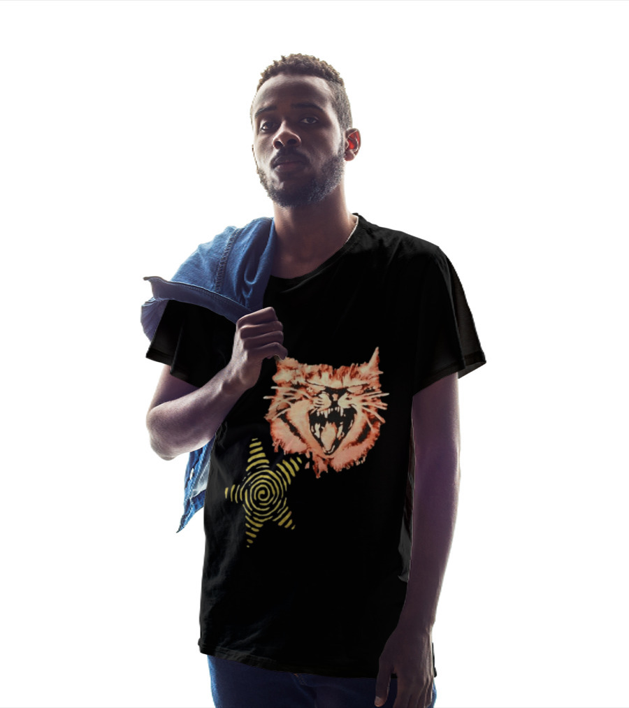 Snarling Cat Spiral Star Alternative Subculture Aesthetic T-Shirt