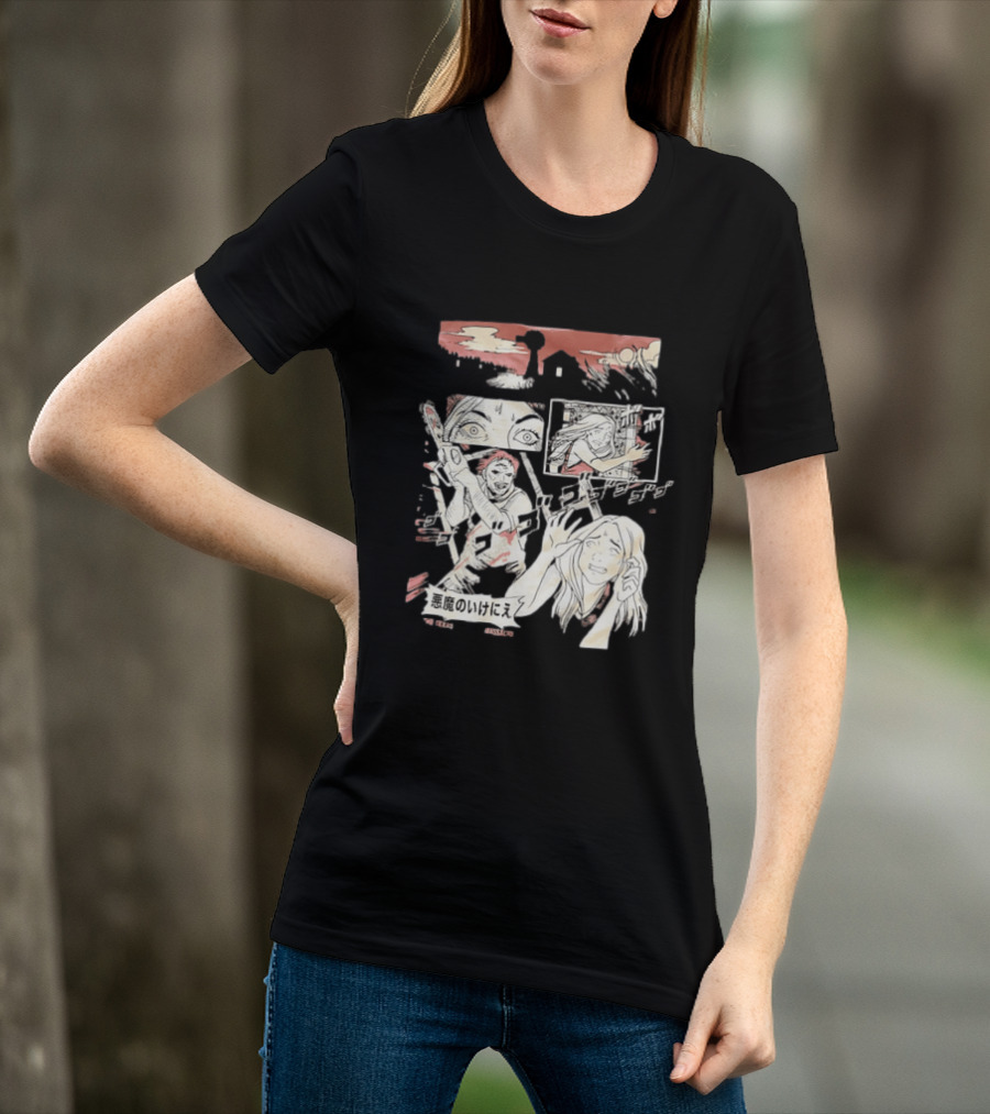 The Texas Chain Saw Massacre Manga Horror Panel With Japanese Text And Chainsaw Action T-Shirt