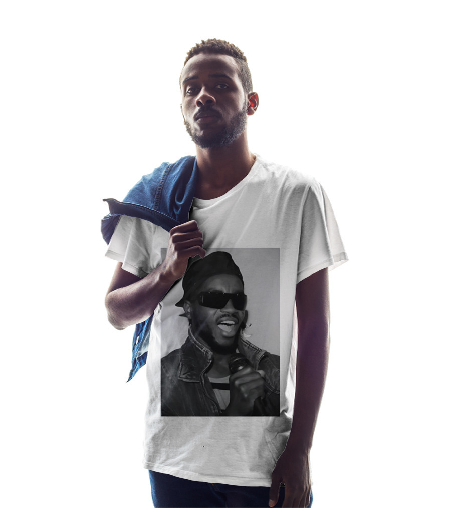 Ata Kak Iconic Ghanaian Musician Highlife Style Sunglasses Microphone Denim Jacket T-Shirt