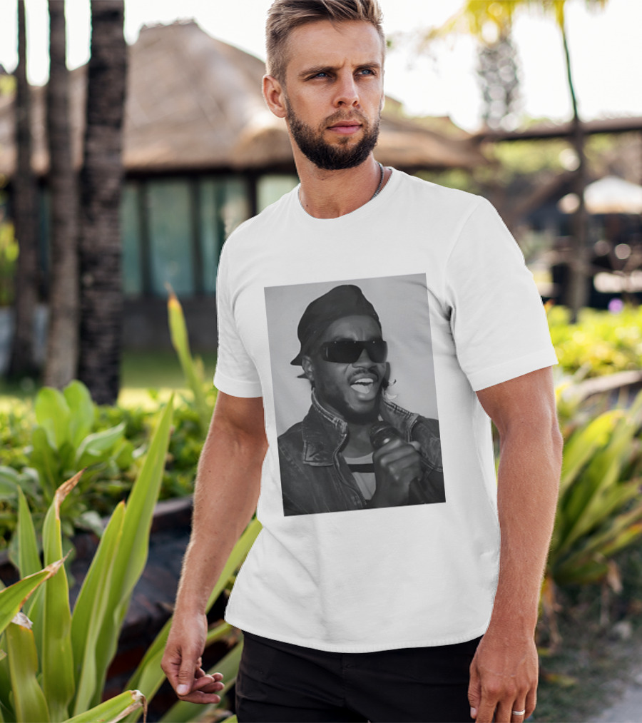 Ata Kak Iconic Ghanaian Musician Highlife Style Sunglasses Microphone Denim Jacket T-Shirt