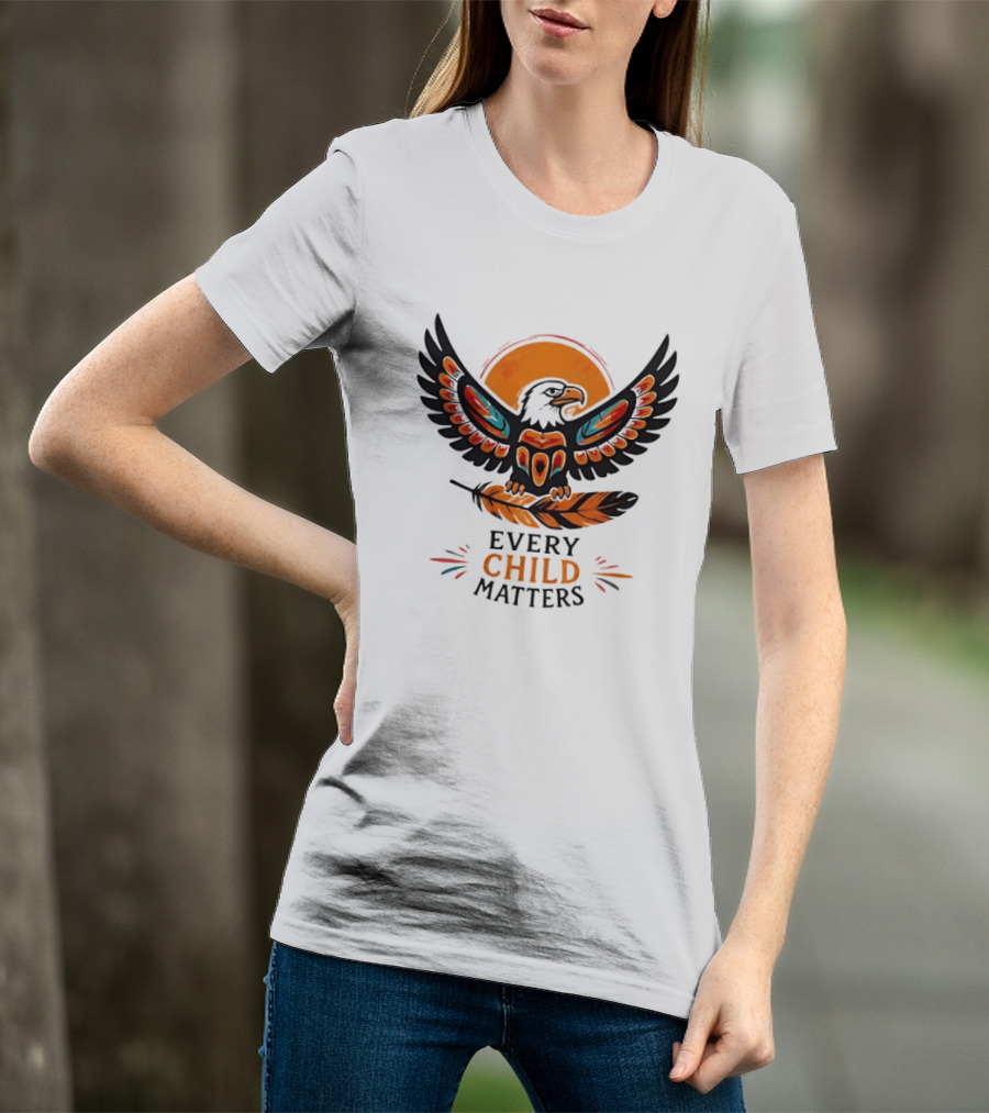 Every Child Matters Indigenous Eagle Feather Orange Sun T-Shirt