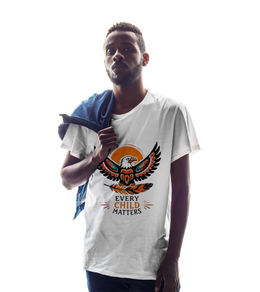 Every Child Matters Indigenous Eagle Feather Orange Sun T-Shirt