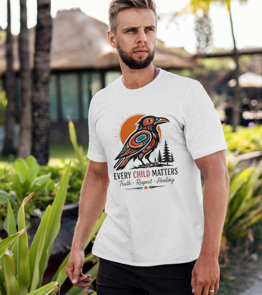 Every Child Matters Truth Respect Healing Raven With Sun And Trees T-Shirt