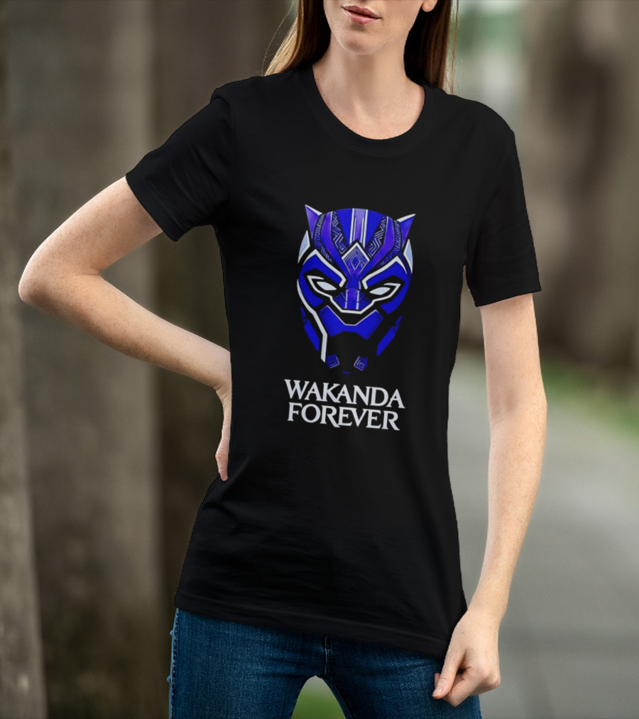 Wakanda Forever Blue Black Panther Mask Marvel T-Shirt
