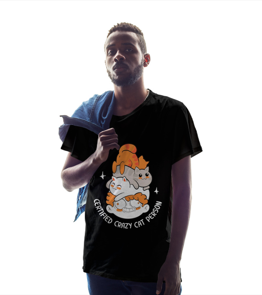Certified Crazy Cat Person Playful Cartoon Cats T-Shirt