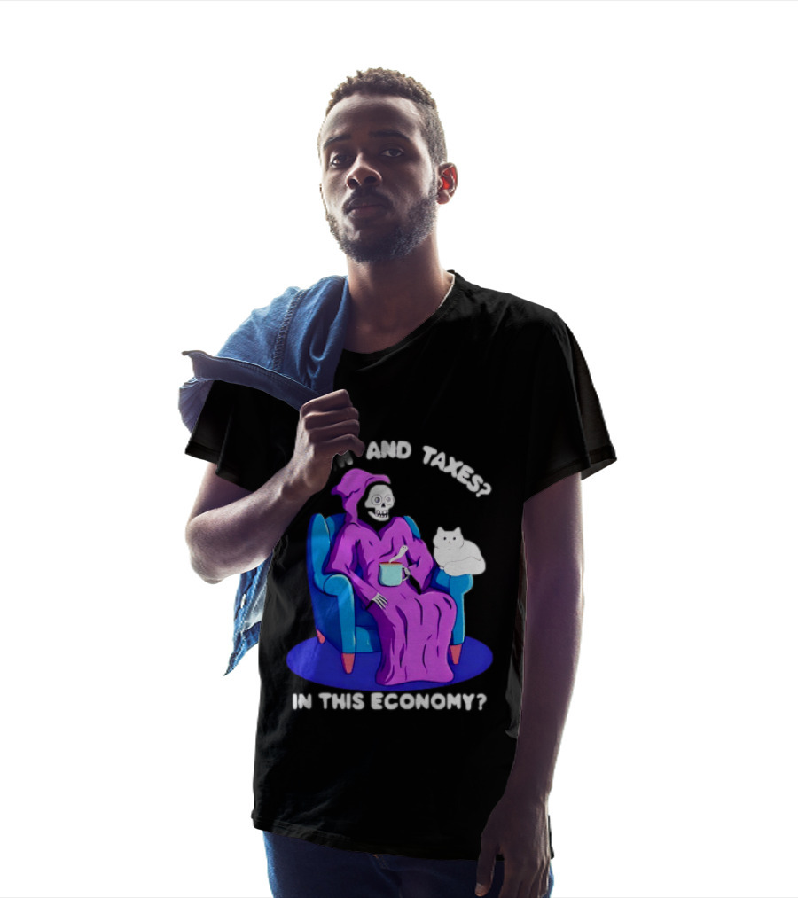 Death And Taxes Grim Reaper With Cat In This Economy T-Shirt