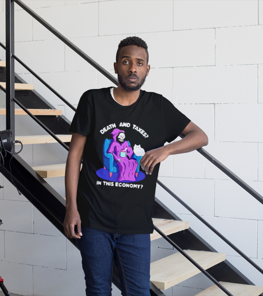 Death And Taxes Grim Reaper With Cat In This Economy T-Shirt