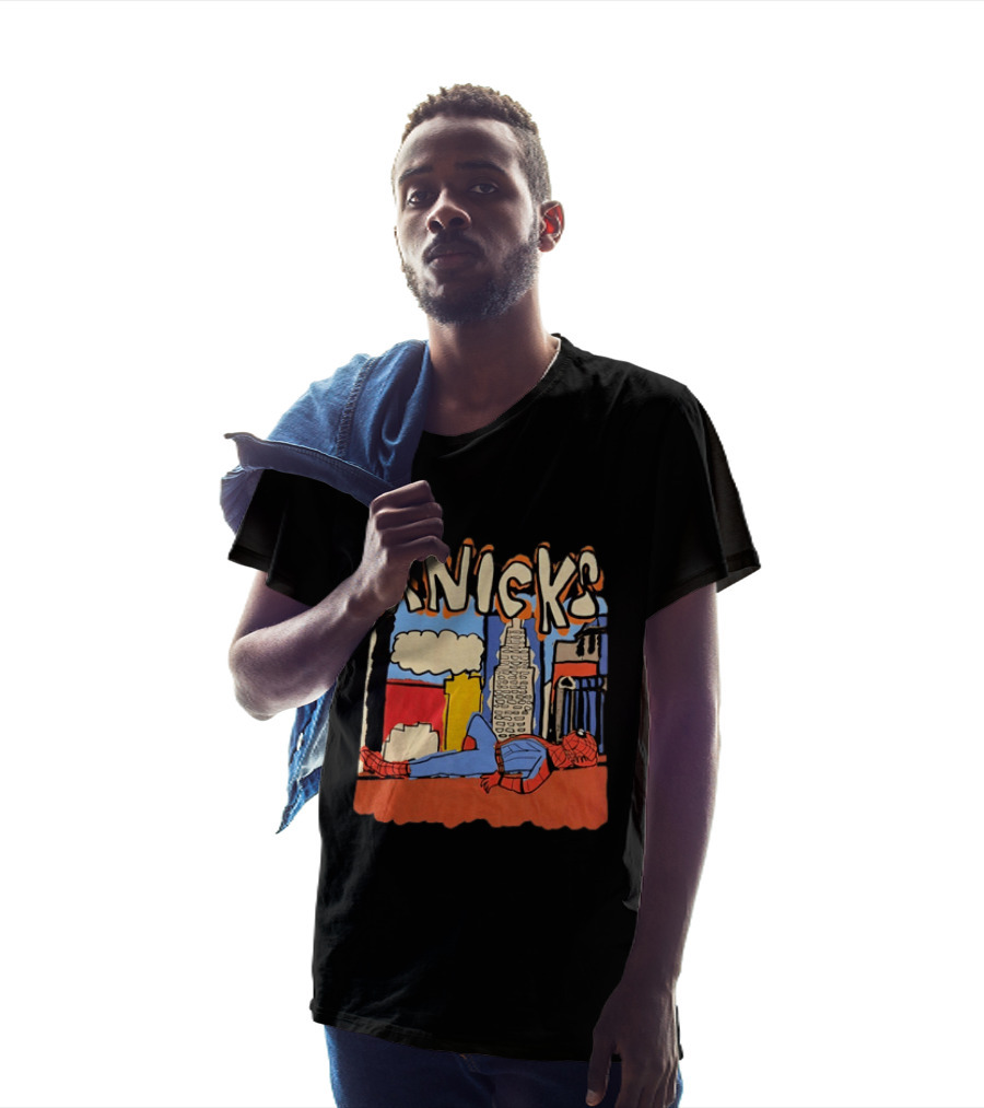 New York Knicks Spiderman Marvel NBA Basketball Skyline T-Shirt