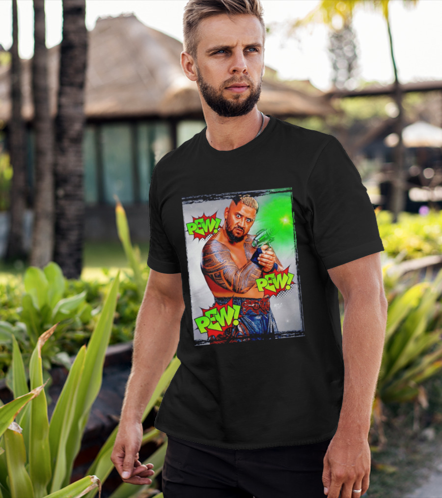 Solo Sikoa Pew Pew Pew WWE Wrestling Comic Style Laser Gun Action T-Shirt
