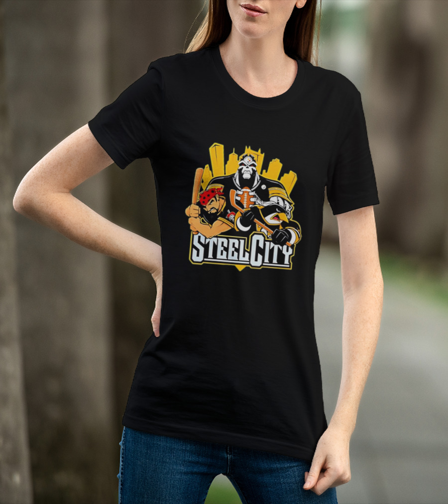 Steel City Pittsburgh Sports Teams Mascot Trio T-Shirt