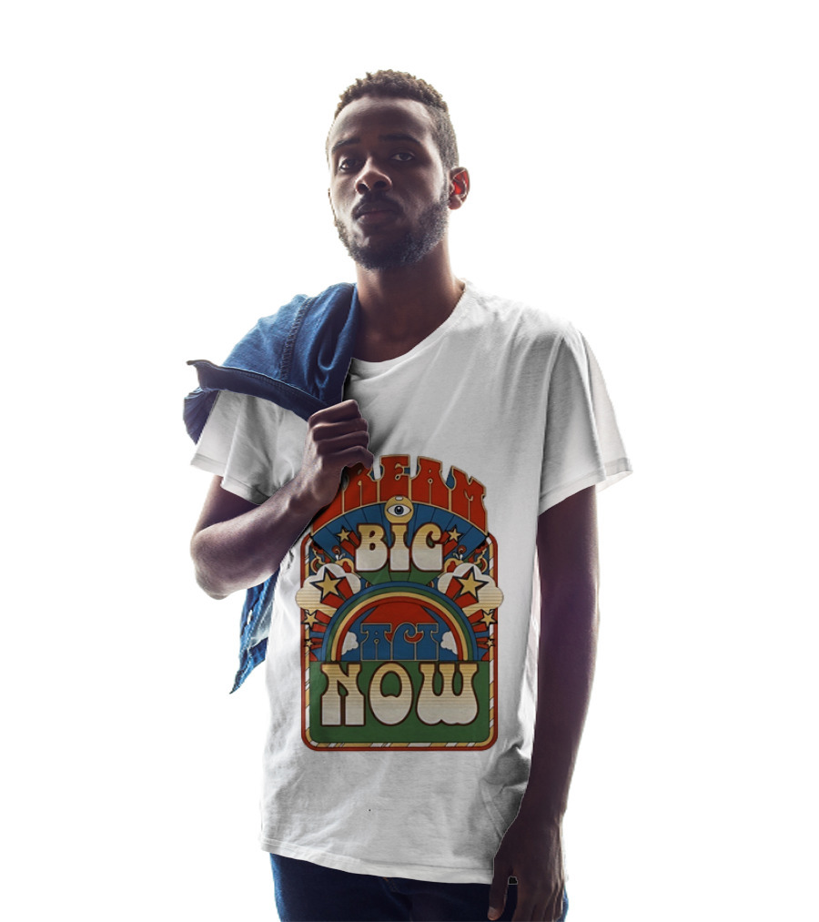 Dream Big Act Now Retro Rainbow Stars Motivational T-Shirt